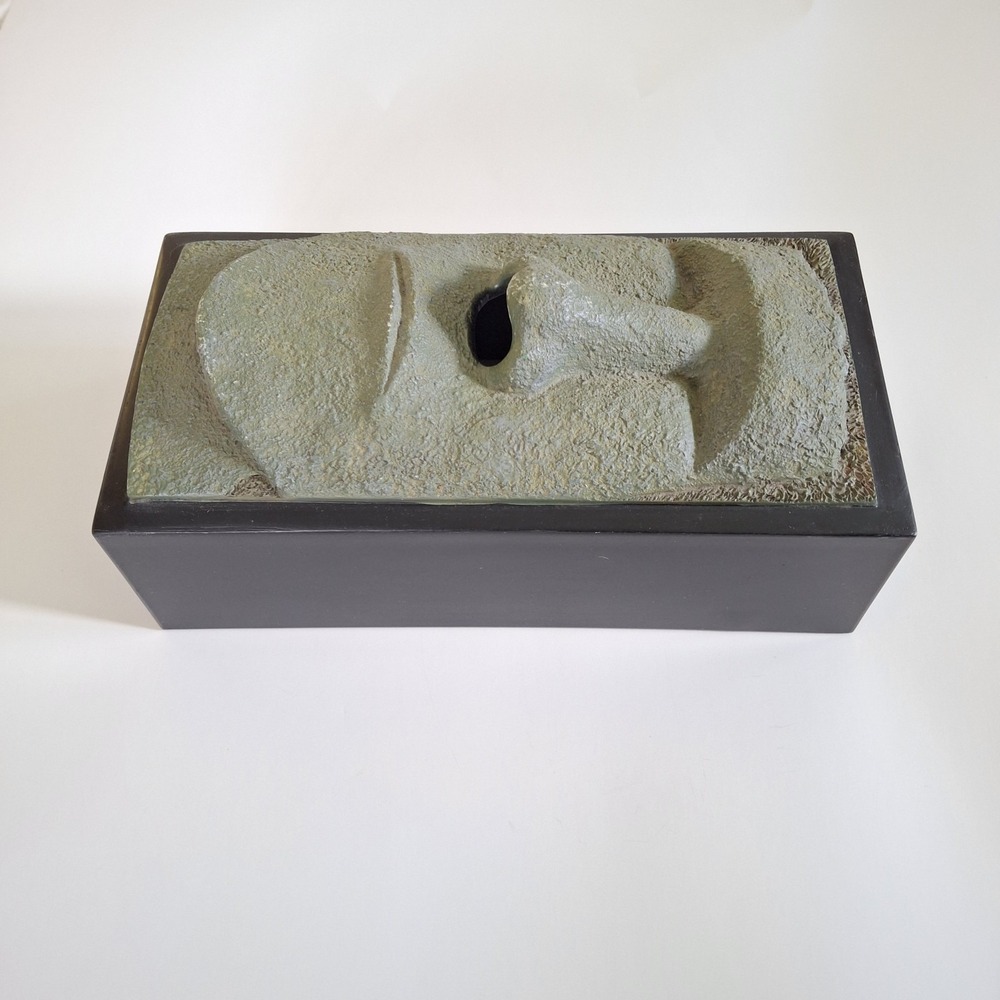 Vintage Rotary Hero Tiki Tissue Box Holder Faux Stone Easter Island Moai Retro
